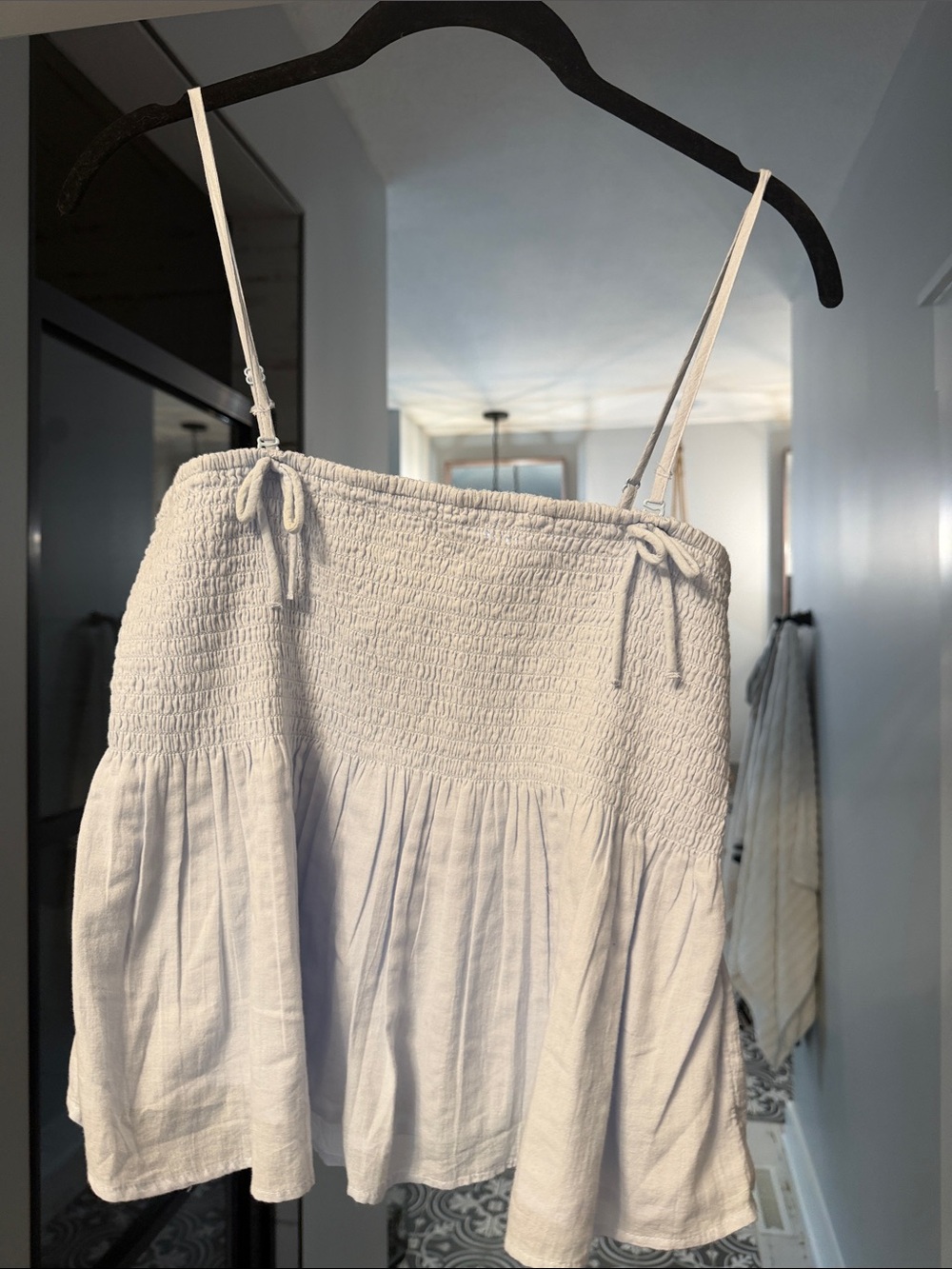 American Eagle Outfitters White Smocked Babydoll Tank Top